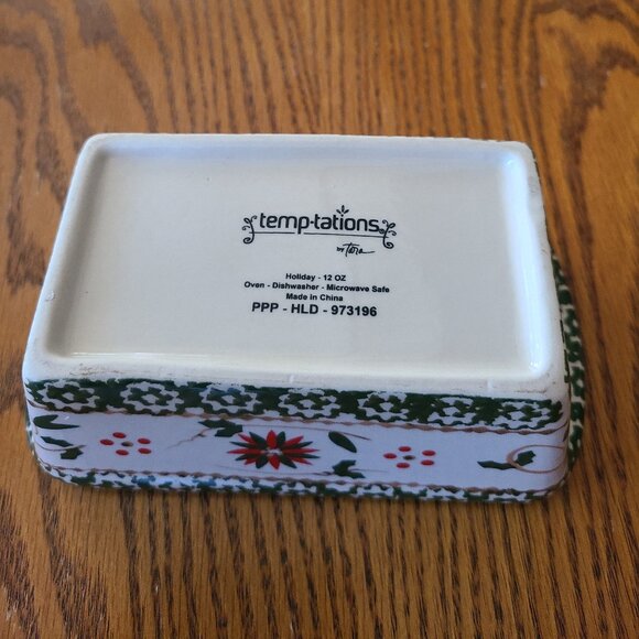 TEMPTATIONS BY TARA OLD WORLD LOAF PAN OVENWARE W/ PLASTIC LID GREEN/RED HOLIDAY - Picture 2 of 8